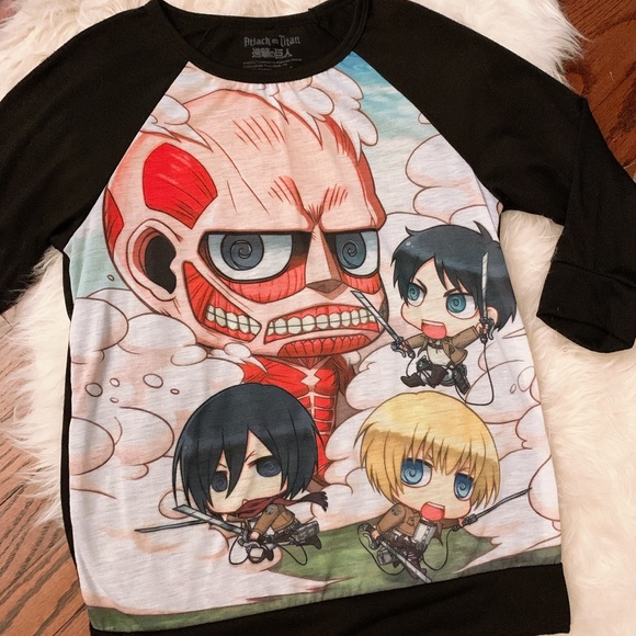 Hot Topic Tops - Kawaii Attack on Titan Baseball Shirt Hot Topic Tops - Kawaii Attack on Titan Baseball Shirt